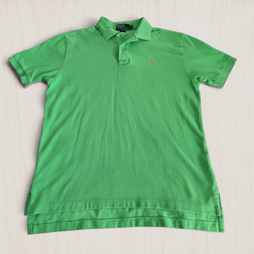Polo Ralph Lauren Mens XL Green Short Sleeve Cotton Pique Polo Shirt Pink Pony
